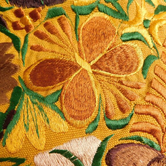 Floral Silk Embroidered Table Runner, Gold Brown Fall Autumn Fringe 90"x17" - Picture 8 of 12